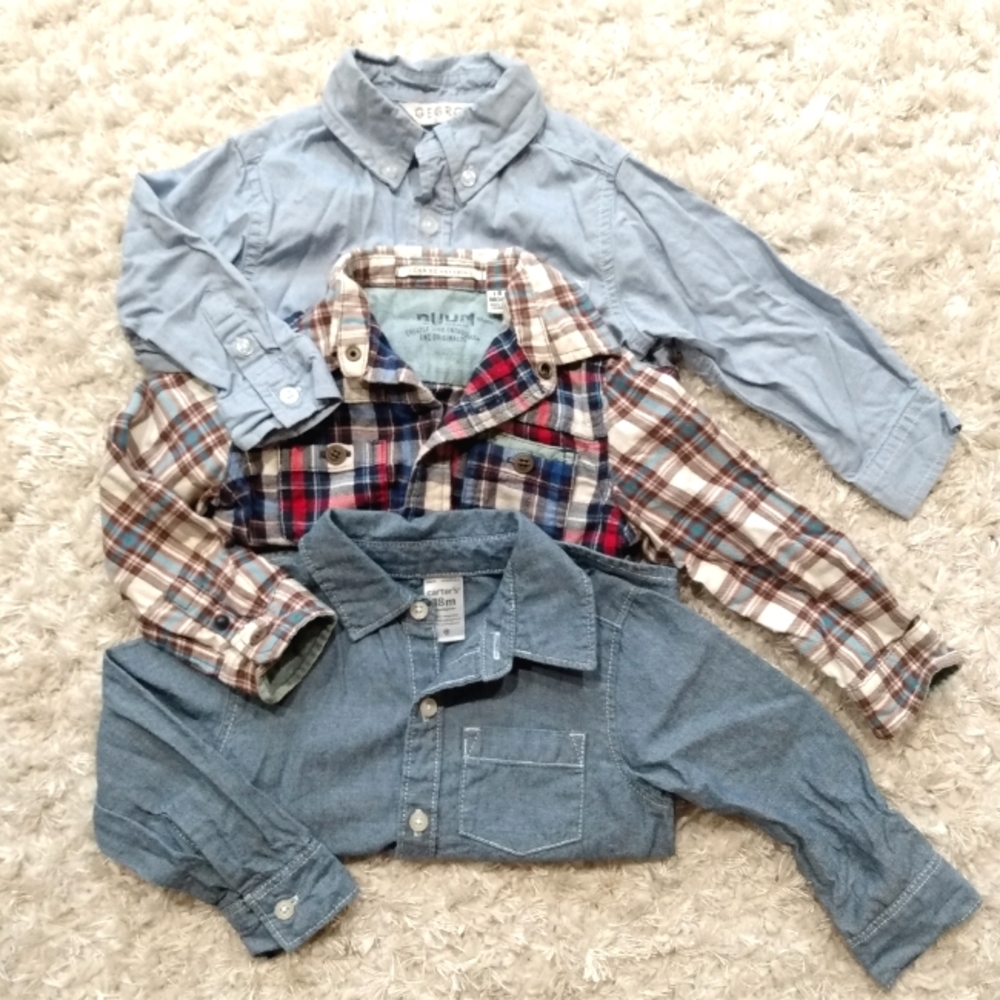 Three-pack Boys 18m Button Down Long Sleeve Shirts, Various Brands